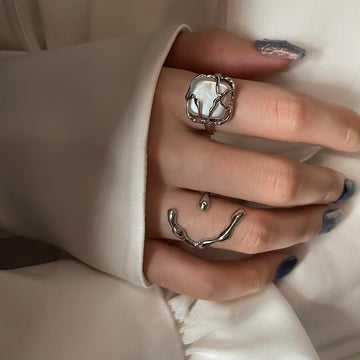 Vintage Silver Color Geometric C Metal Irregular Rings Fashion Simple Open Adjustable Rings For Women Jewelry Female anillos daiiibabyyy